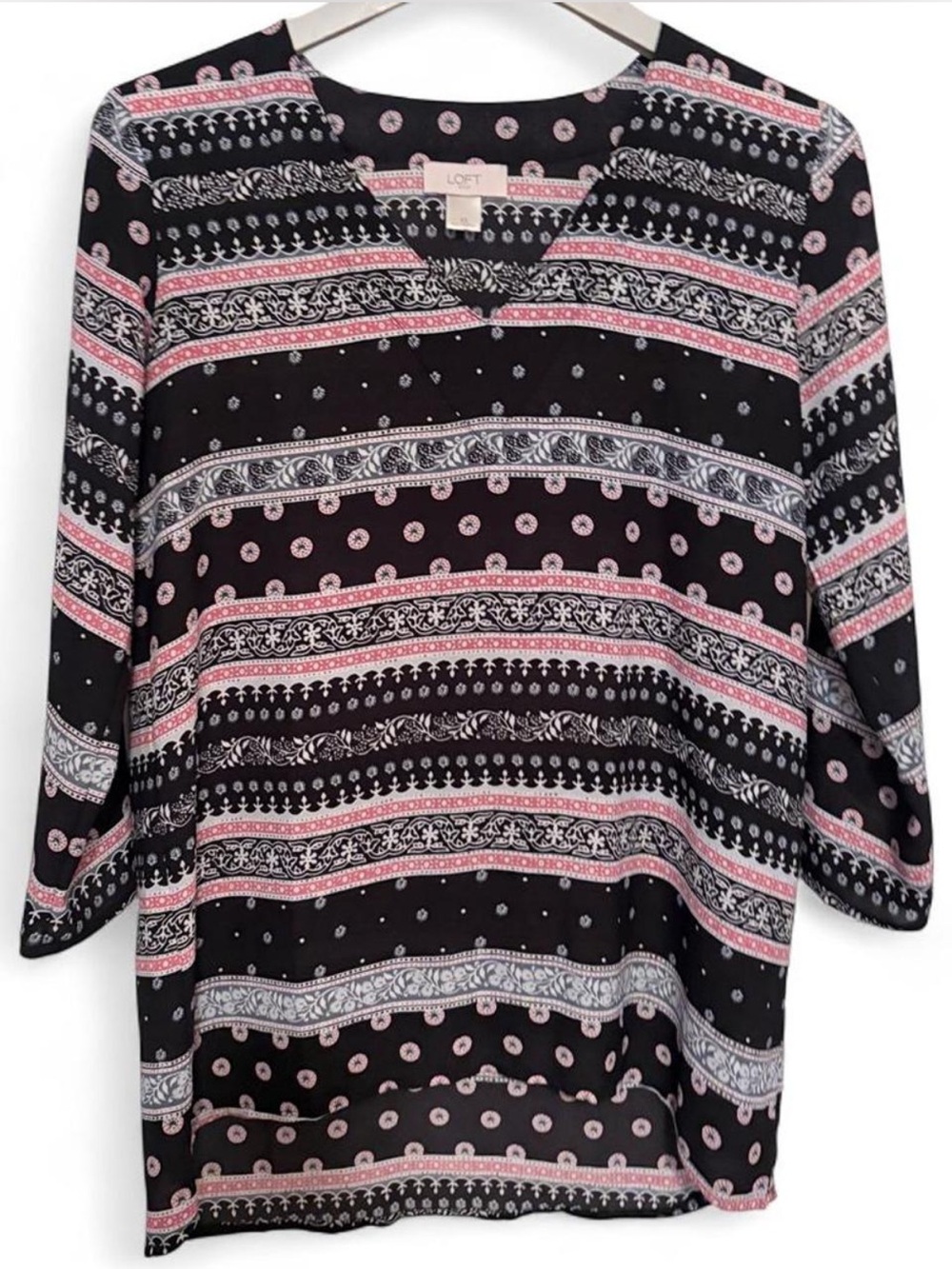 LOFT Black Pink and White Striped Pattern Tunic